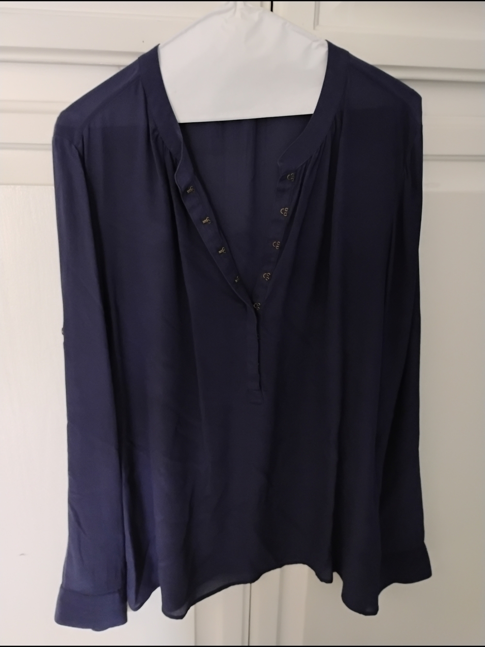 J Crew Navy Silk Crepe Long Sleeve Blouse